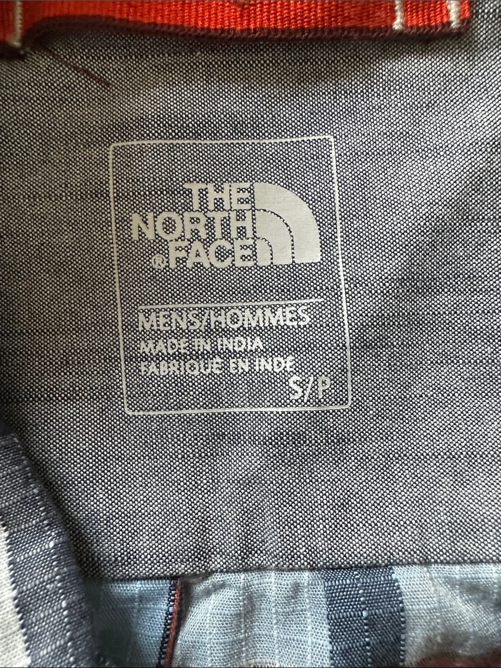 North Face blue orange plaid button down shirt long sleeves lightweight small